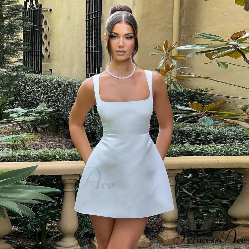 Satin Square Neck Charming Strap Mini Dress - Image 12