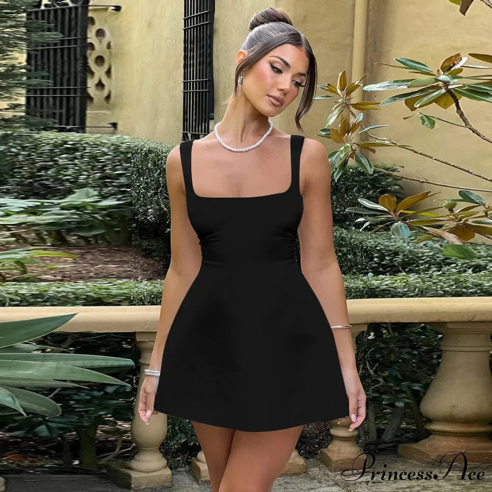 Satin Square Neck Charming Strap Mini Dress - Image 16