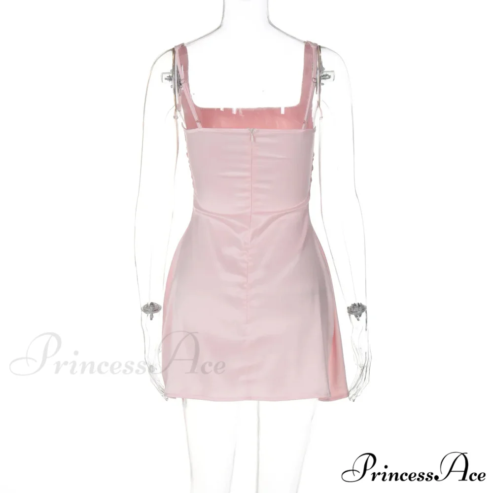Satin Square Neck Charming Strap Mini Dress - Image 21