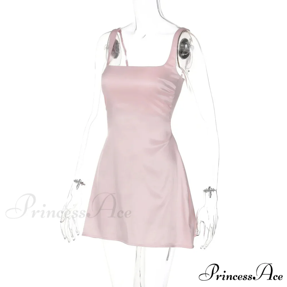 Satin Square Neck Charming Strap Mini Dress - Image 22