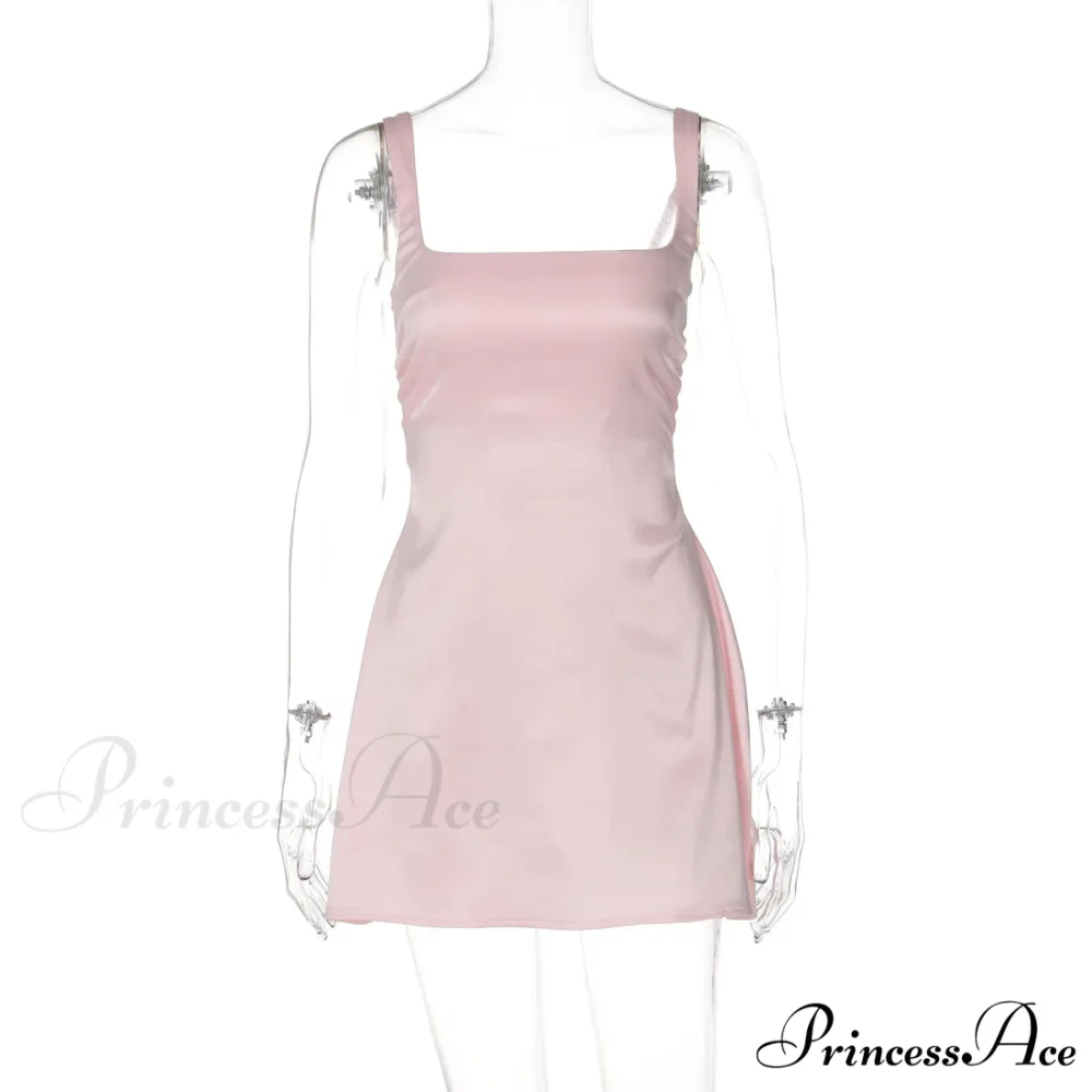 Satin Square Neck Charming Strap Mini Dress - Image 23
