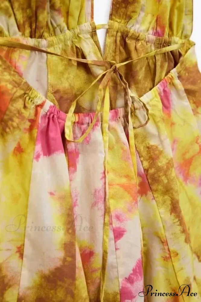 Print Halter Open Back Graceful Sleeveless V Neck Mini Dress - Image 6