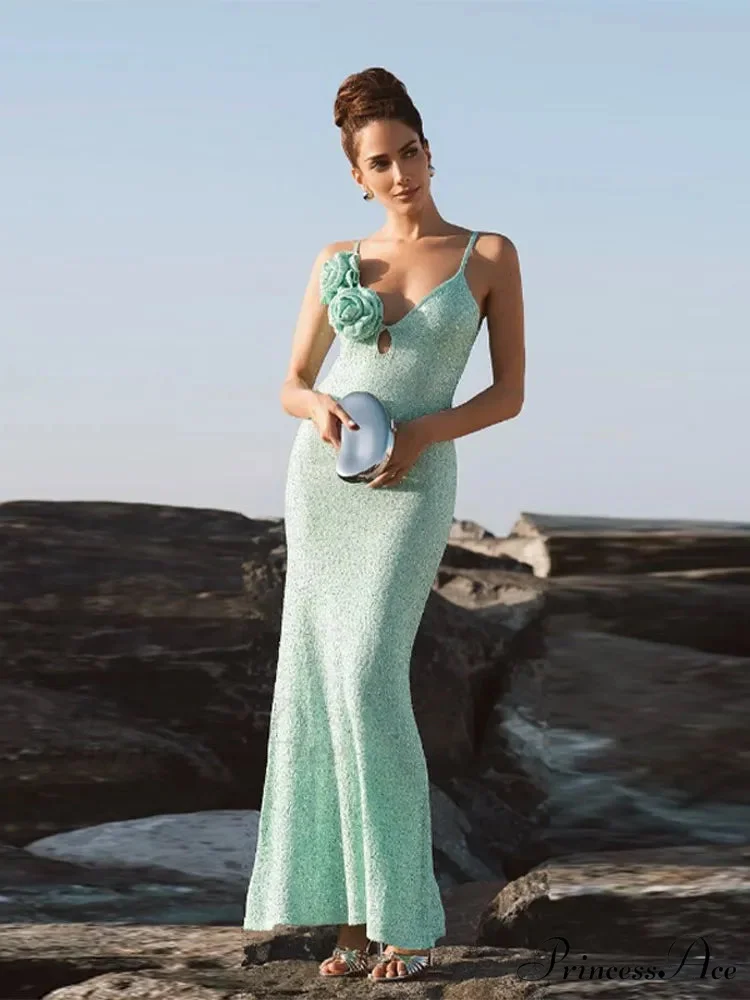 Green 3D Flower Charming Sequin Cami Maxi Dress - Image 10