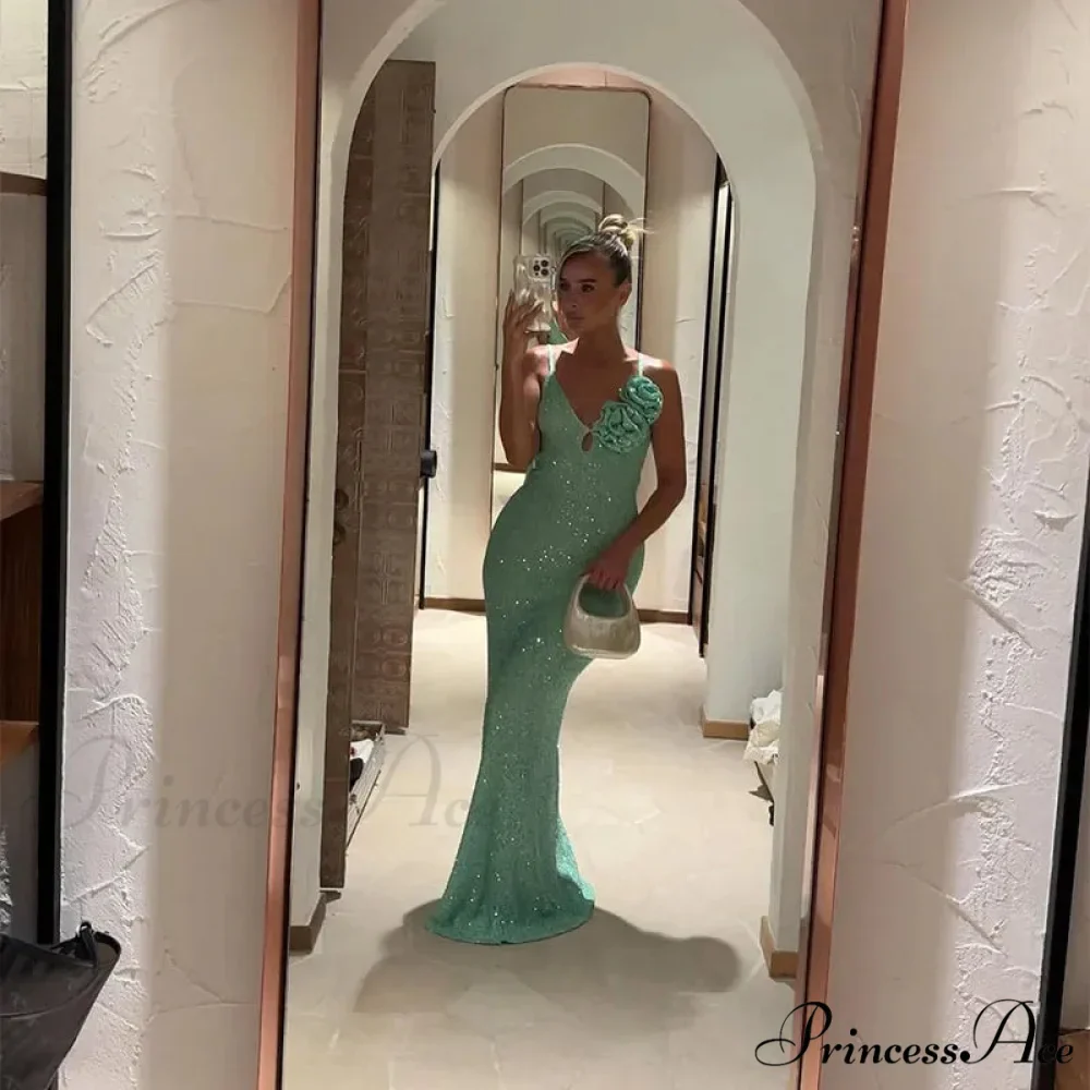 Green 3D Flower Charming Sequin Cami Maxi Dress - Image 12