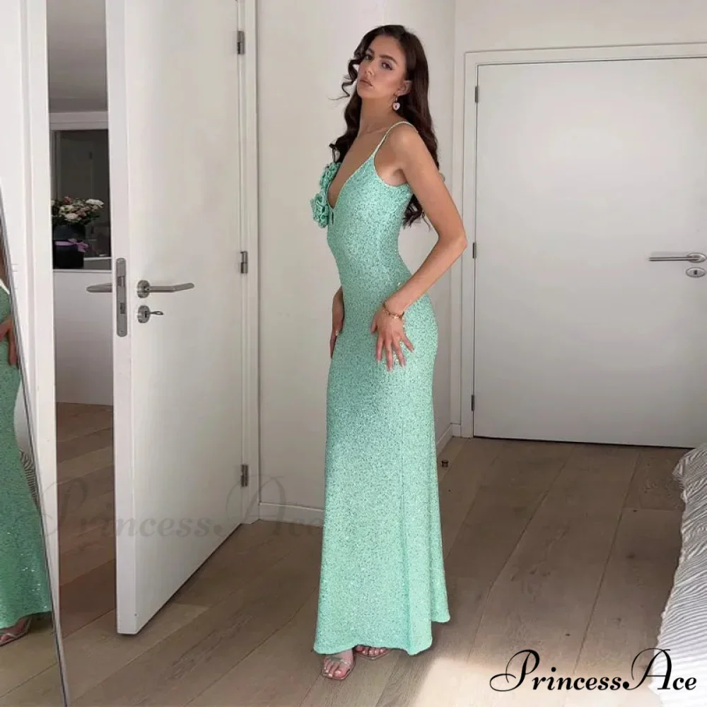 Green 3D Flower Charming Sequin Cami Maxi Dress - Image 14