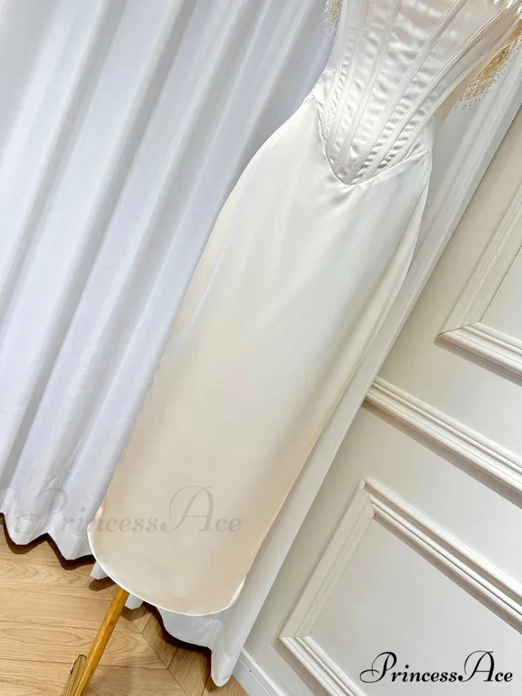 Satin Pearl Tassel Charming Corset Tube Midi Dress - Image 10