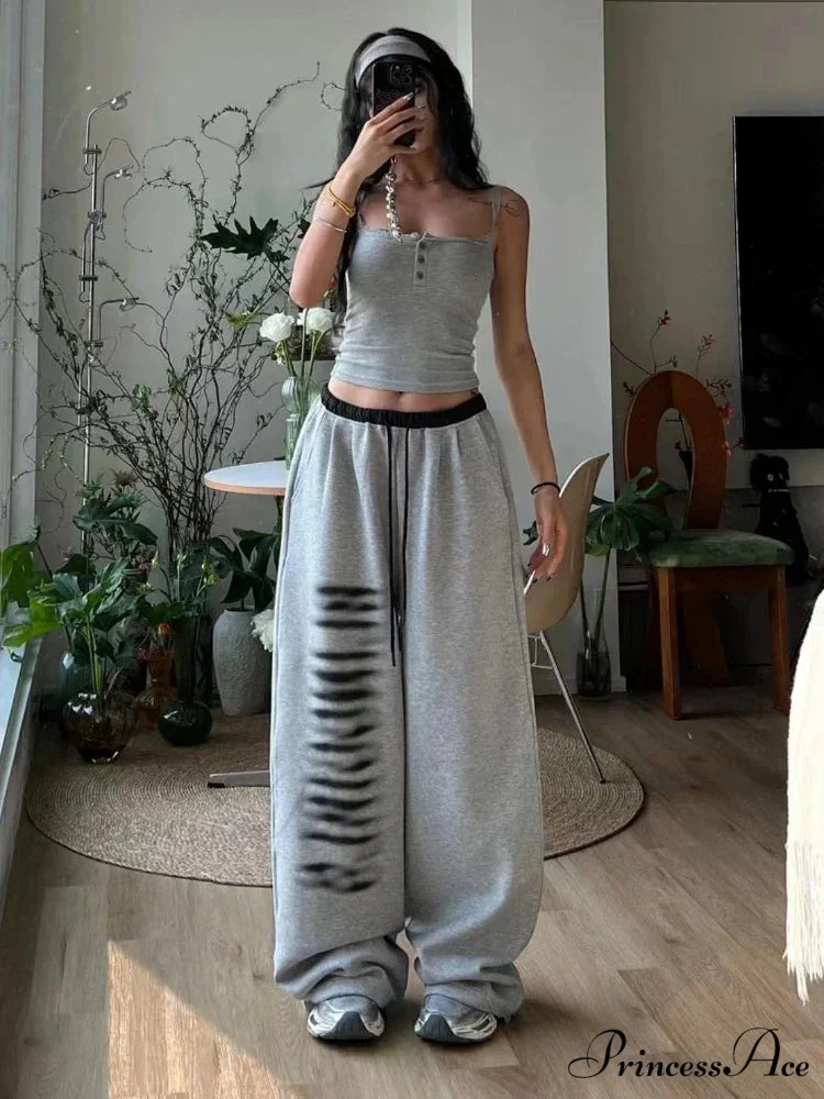 Grey Baggy Stylish Slit Patchwork Sweatpants&nbsp; - Image 3
