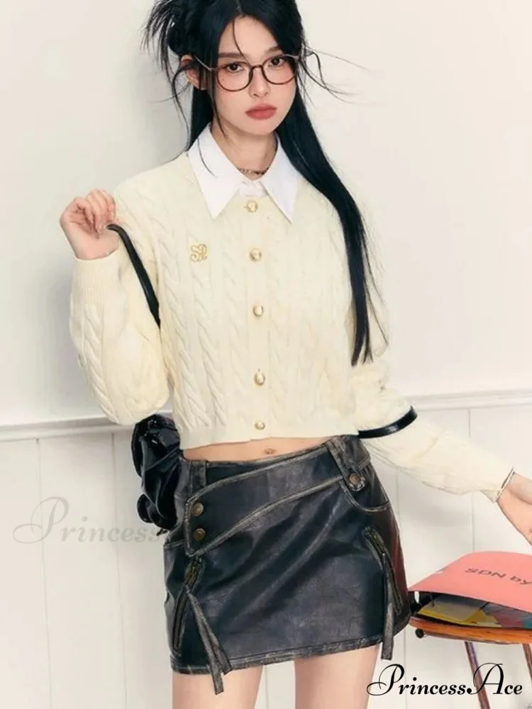 PU Leather High Waist A-Line Trendy Zipper Design Belted Mini Skirt - Image 8