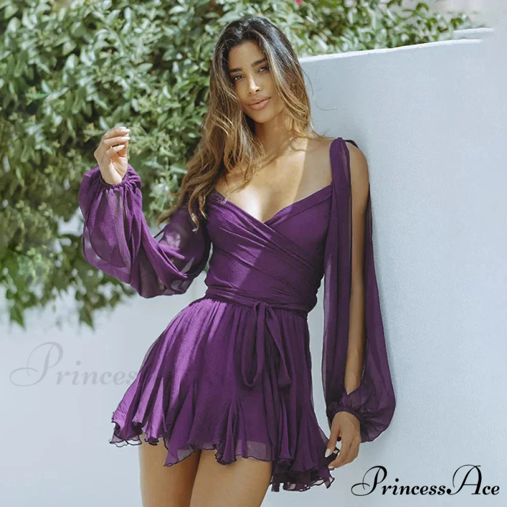 Printed Long Slit Charming Sleeve Mini Dress - Image 10