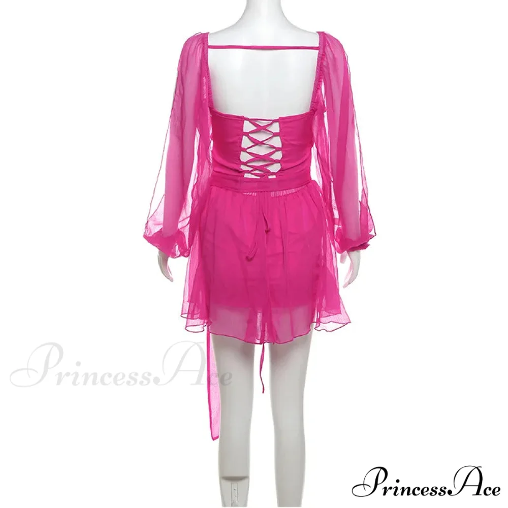Printed Long Slit Charming Sleeve Mini Dress - Image 15