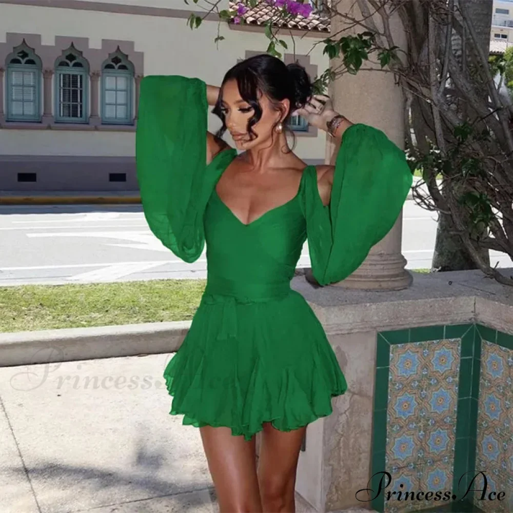 Printed Long Slit Charming Sleeve Mini Dress - Image 31