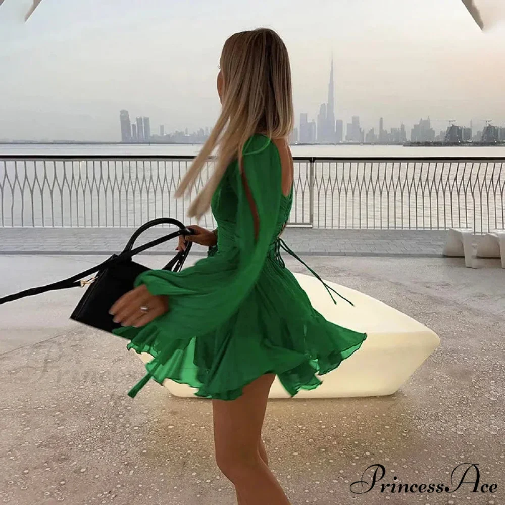 Printed Long Slit Charming Sleeve Mini Dress - Image 33