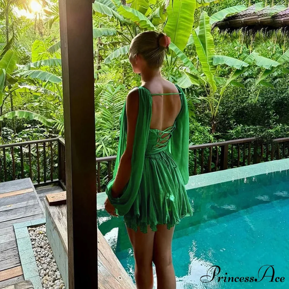 Printed Long Slit Charming Sleeve Mini Dress - Image 35