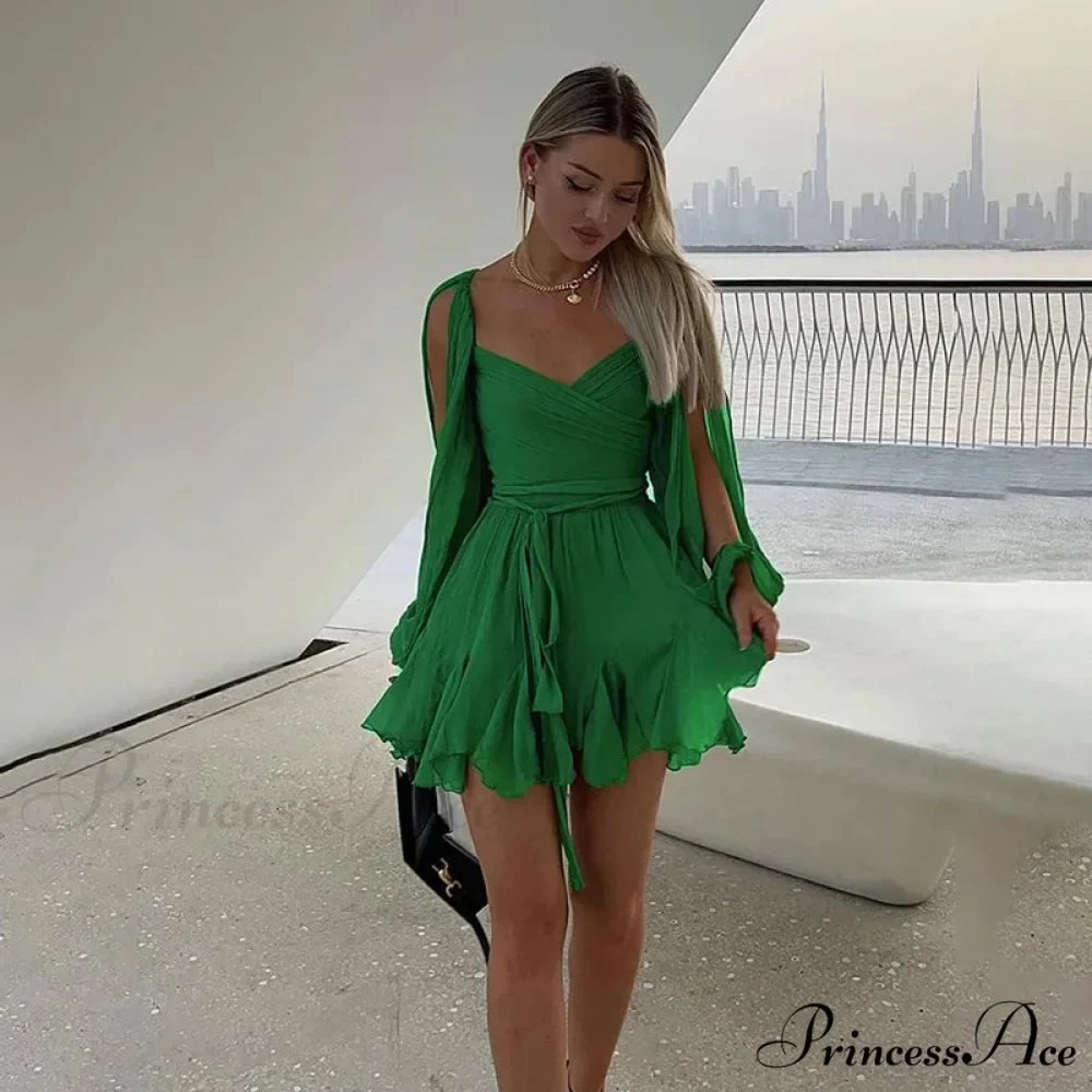 Printed Long Slit Charming Sleeve Mini Dress - Image 36
