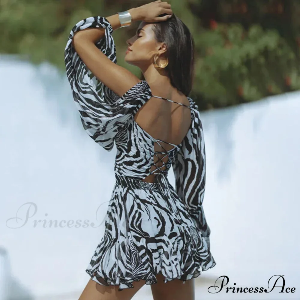 Printed Long Slit Charming Sleeve Mini Dress - Image 39
