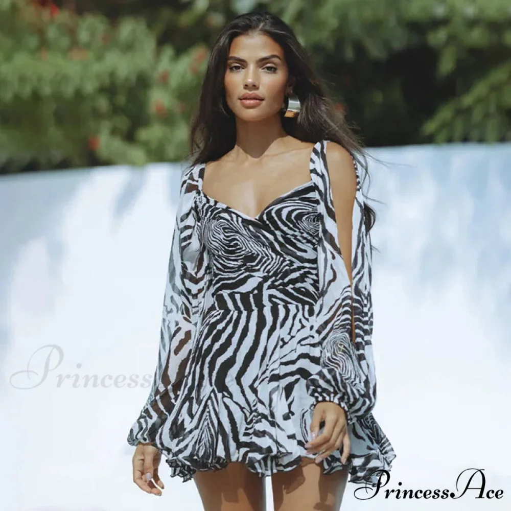 Printed Long Slit Charming Sleeve Mini Dress - Image 41