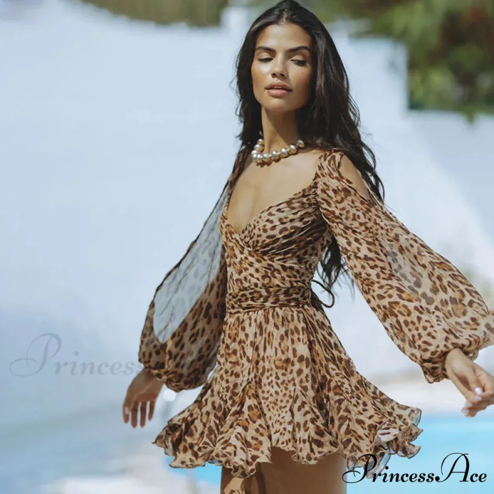 Printed Long Slit Charming Sleeve Mini Dress - Image 44