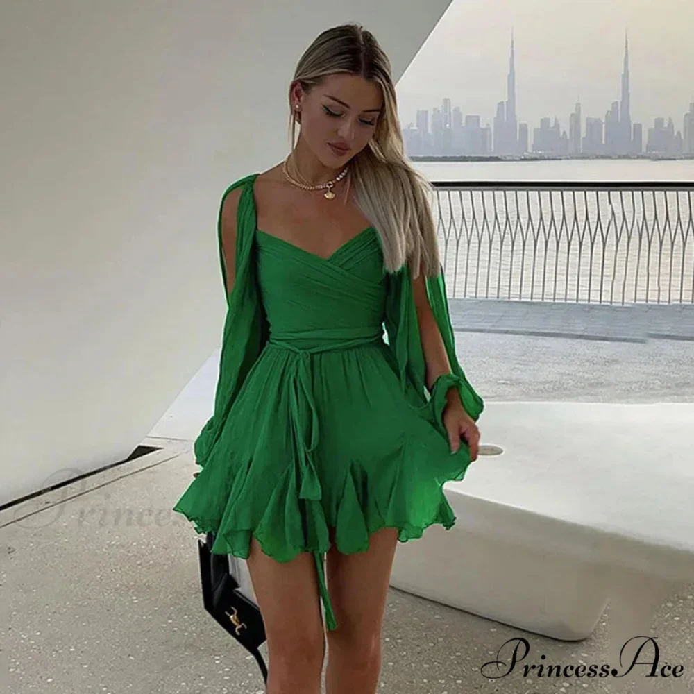 Printed Long Slit Charming Sleeve Mini Dress - Image 8