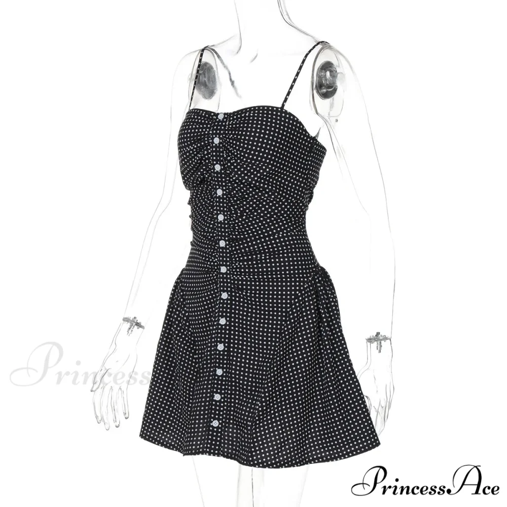 Polka Dot Print Open Graceful Back Spaghetti Strap Mini Dress - Image 10