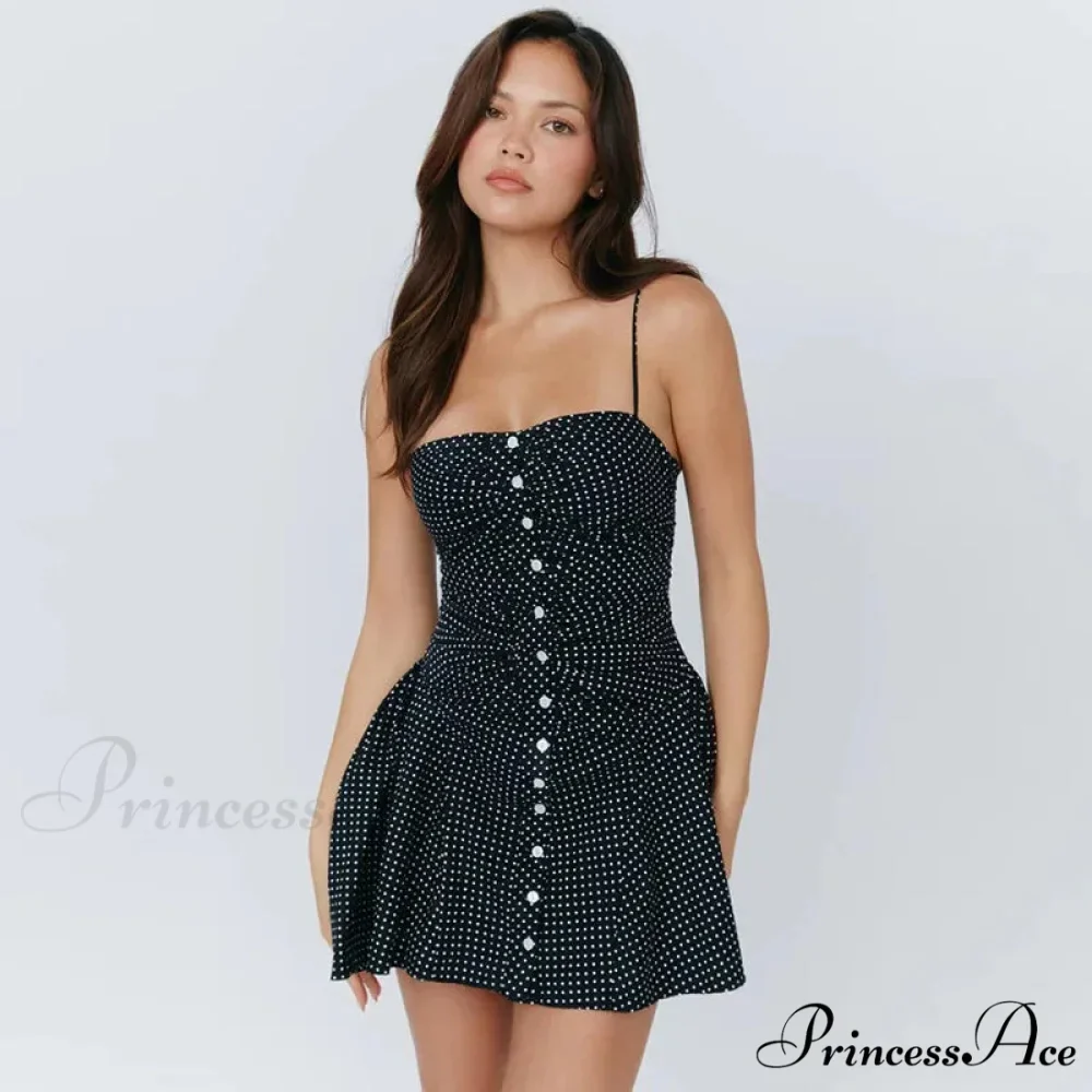 Polka Dot Print Open Graceful Back Spaghetti Strap Mini Dress - Image 14