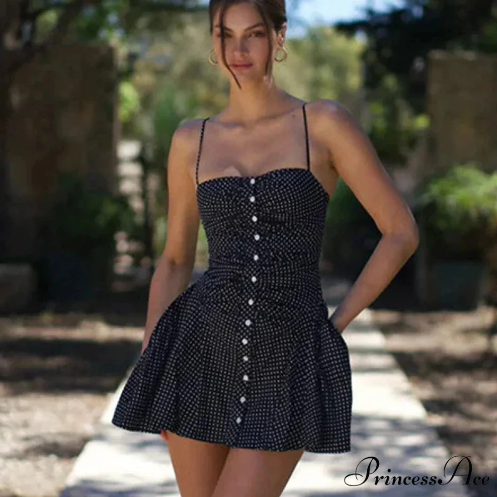 Polka Dot Print Open Graceful Back Spaghetti Strap Mini Dress - Image 7