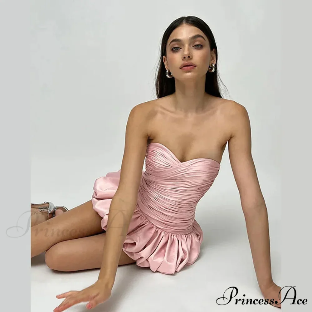 Satin Ruched Stylish Puff Mini Dress - Image 12