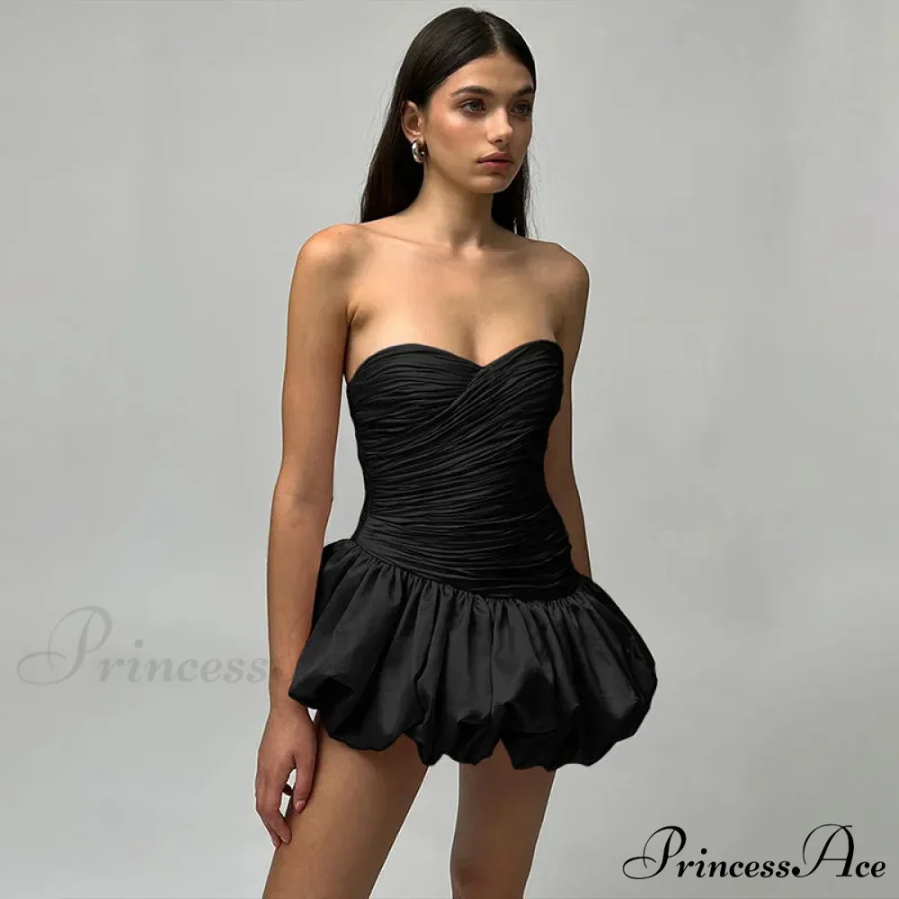 Satin Ruched Stylish Puff Mini Dress - Image 17