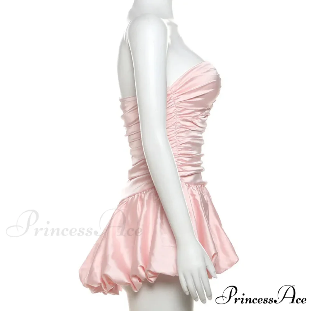 Satin Ruched Stylish Puff Mini Dress - Image 5
