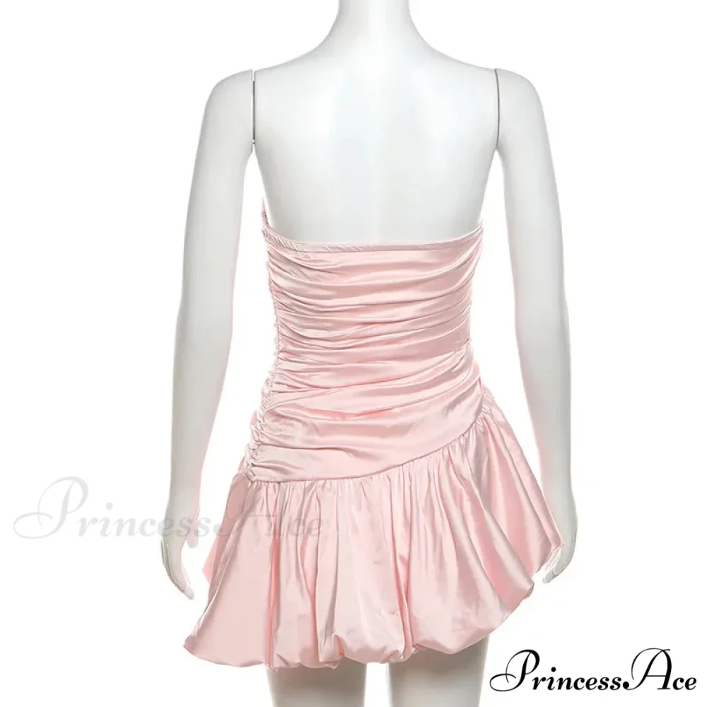 Satin Ruched Stylish Puff Mini Dress - Image 6