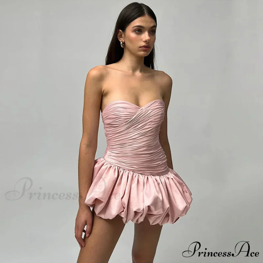 Satin Ruched Stylish Puff Mini Dress - Image 7