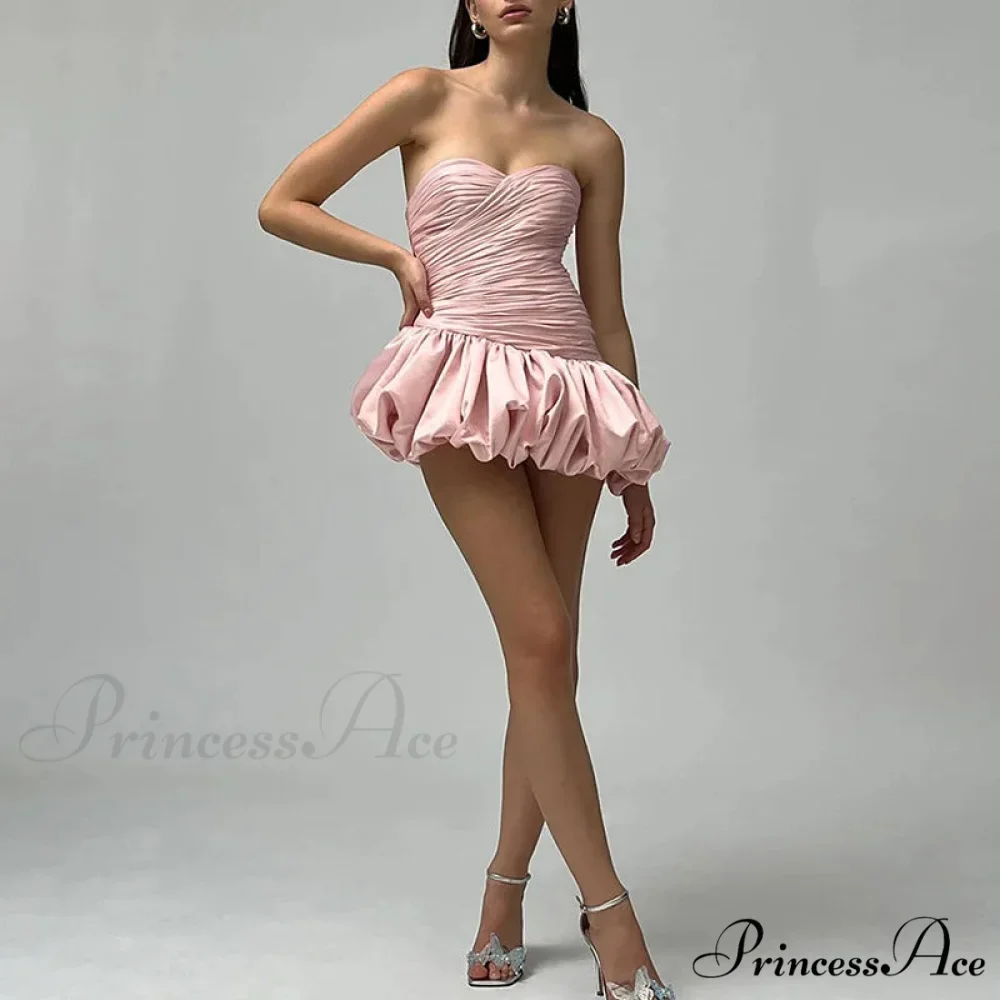Satin Ruched Stylish Puff Mini Dress - Image 9
