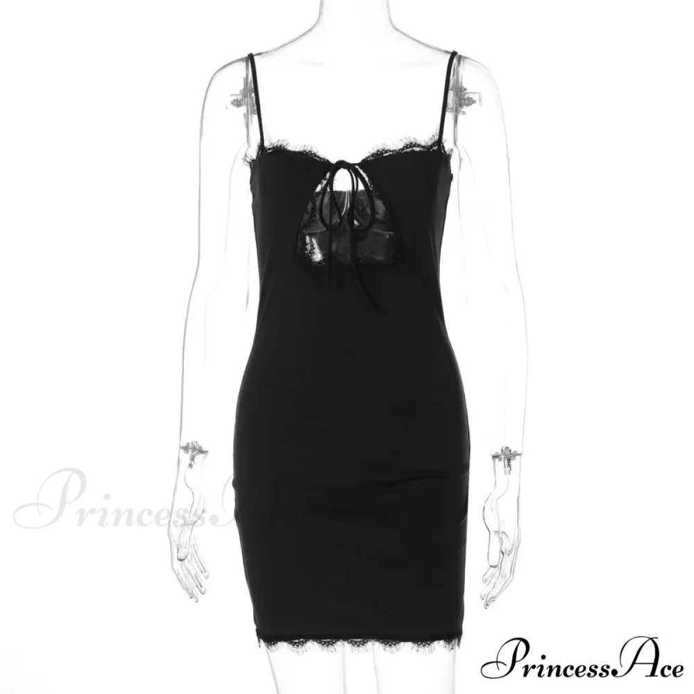 Black Lace Tie Charming Up Strappy Mini Dress - Image 4