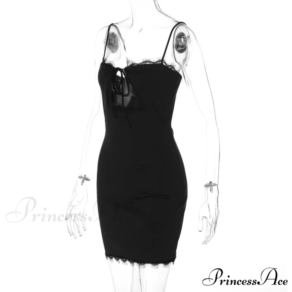 Black Lace Tie Charming Up Strappy Mini Dress - Image 5
