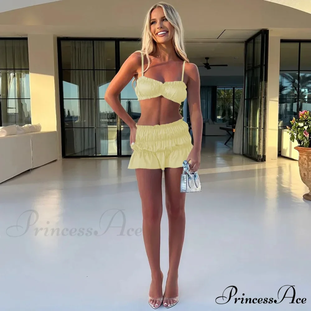 Ruched Satin Bralette Charming And Mini Skirt Set - Image 14
