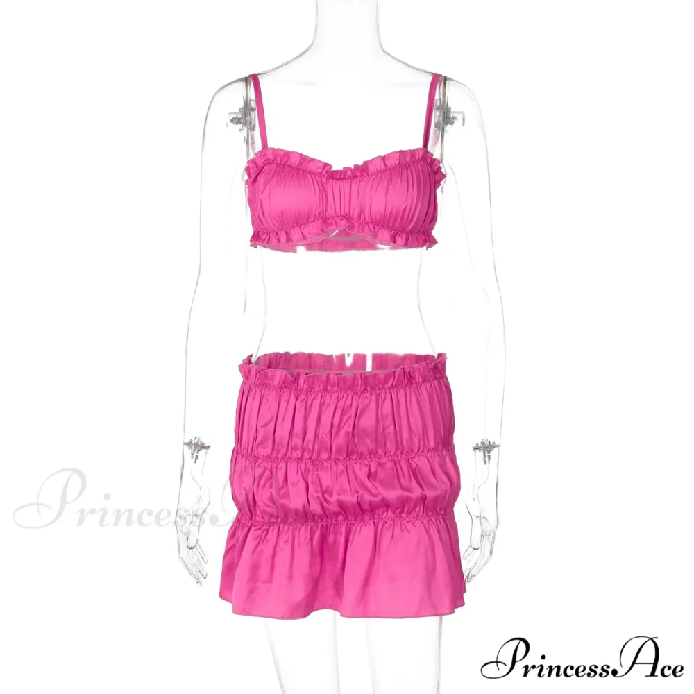 Ruched Satin Bralette Charming And Mini Skirt Set - Image 17