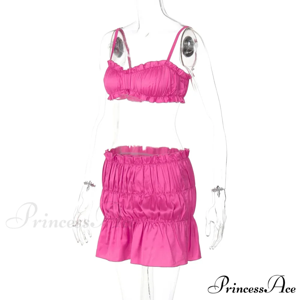 Ruched Satin Bralette Charming And Mini Skirt Set - Image 18