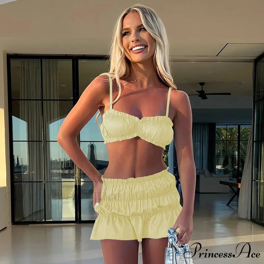 Ruched Satin Bralette Charming And Mini Skirt Set - Image 19