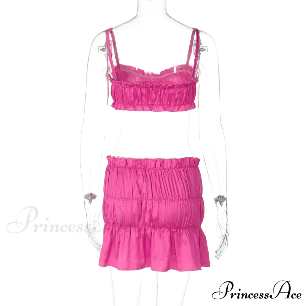 Ruched Satin Bralette Charming And Mini Skirt Set - Image 20