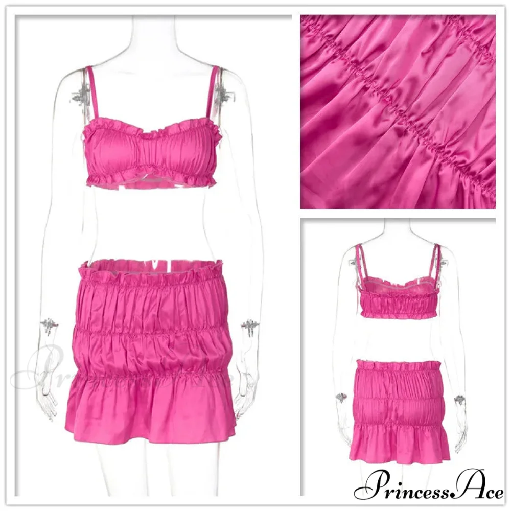 Ruched Satin Bralette Charming And Mini Skirt Set - Image 21
