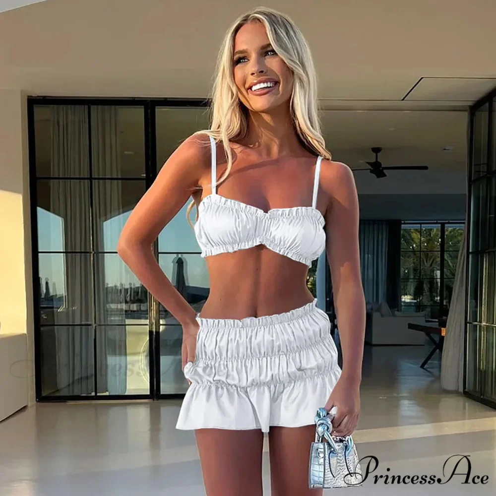 Ruched Satin Bralette Charming And Mini Skirt Set - Image 8