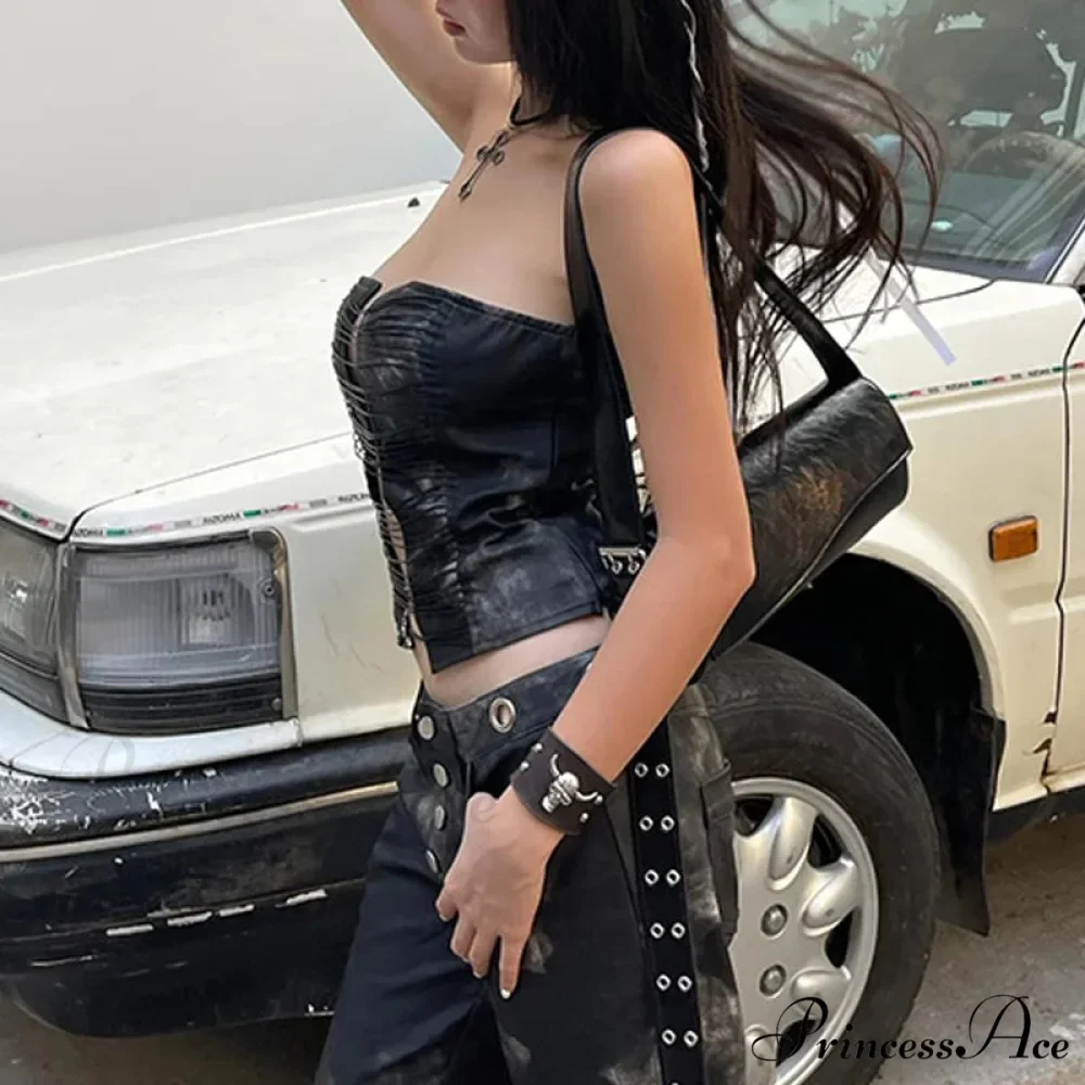 Black Lace Up Charming Tube Corset Top - Image 2