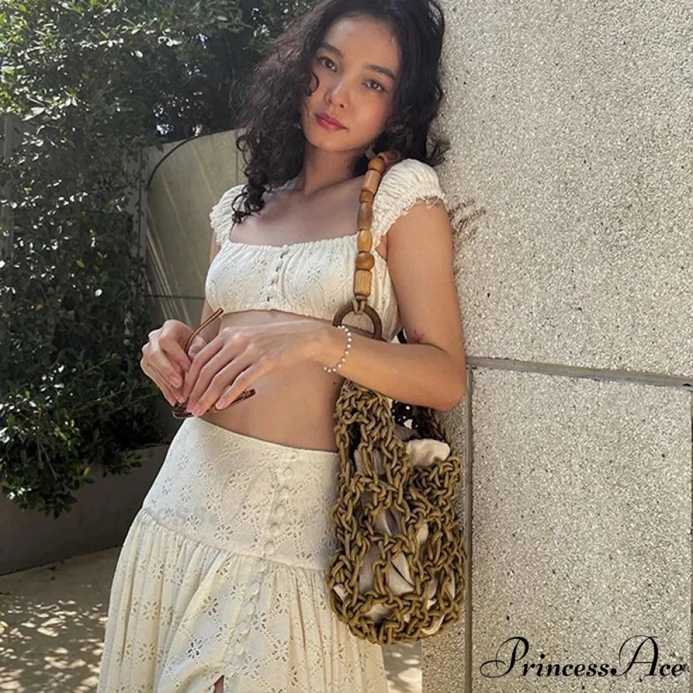 Embroidered Print Bralette Charming And Maxi Skirt Set - Image 2