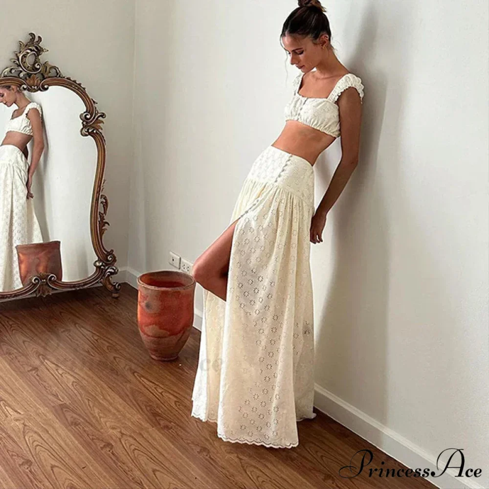 Embroidered Print Bralette Charming And Maxi Skirt Set - Image 3