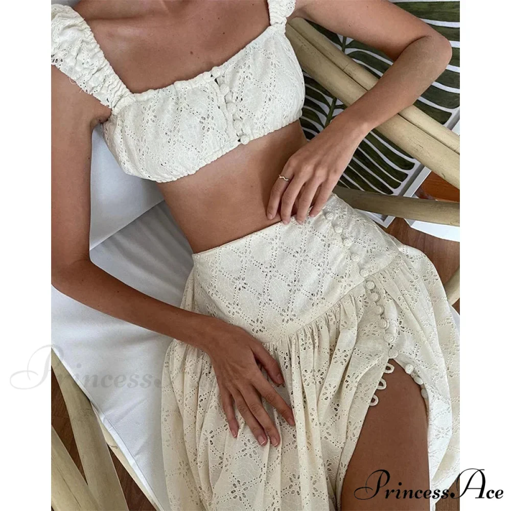 Embroidered Print Bralette Charming And Maxi Skirt Set - Image 4