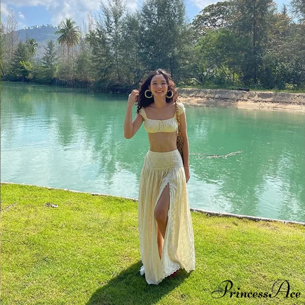 Embroidered Print Bralette Charming And Maxi Skirt Set - Image 5