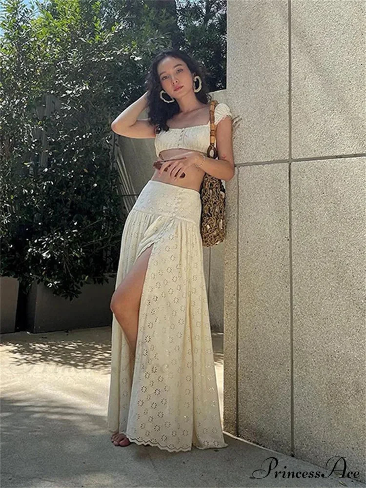 Embroidered Print Bralette Charming And Maxi Skirt Set - Image 6