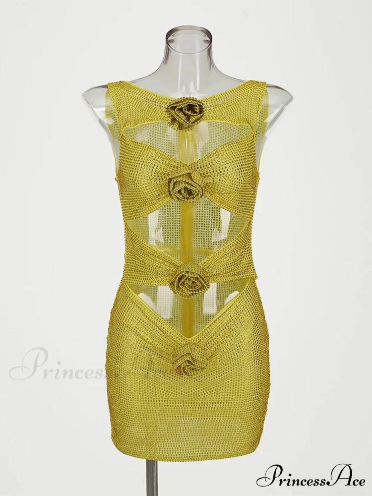 Sequin Flower Details Cut Graceful Out Bodycon Mini Dress - Image 12