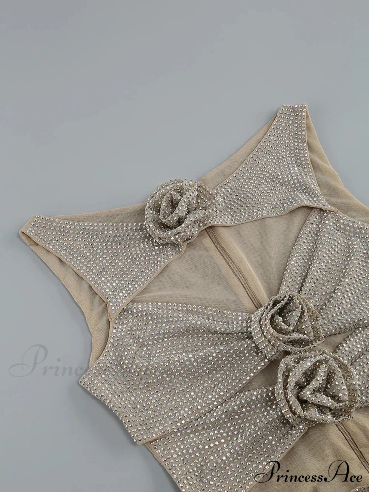 Sequin Flower Details Cut Graceful Out Bodycon Mini Dress - Image 16