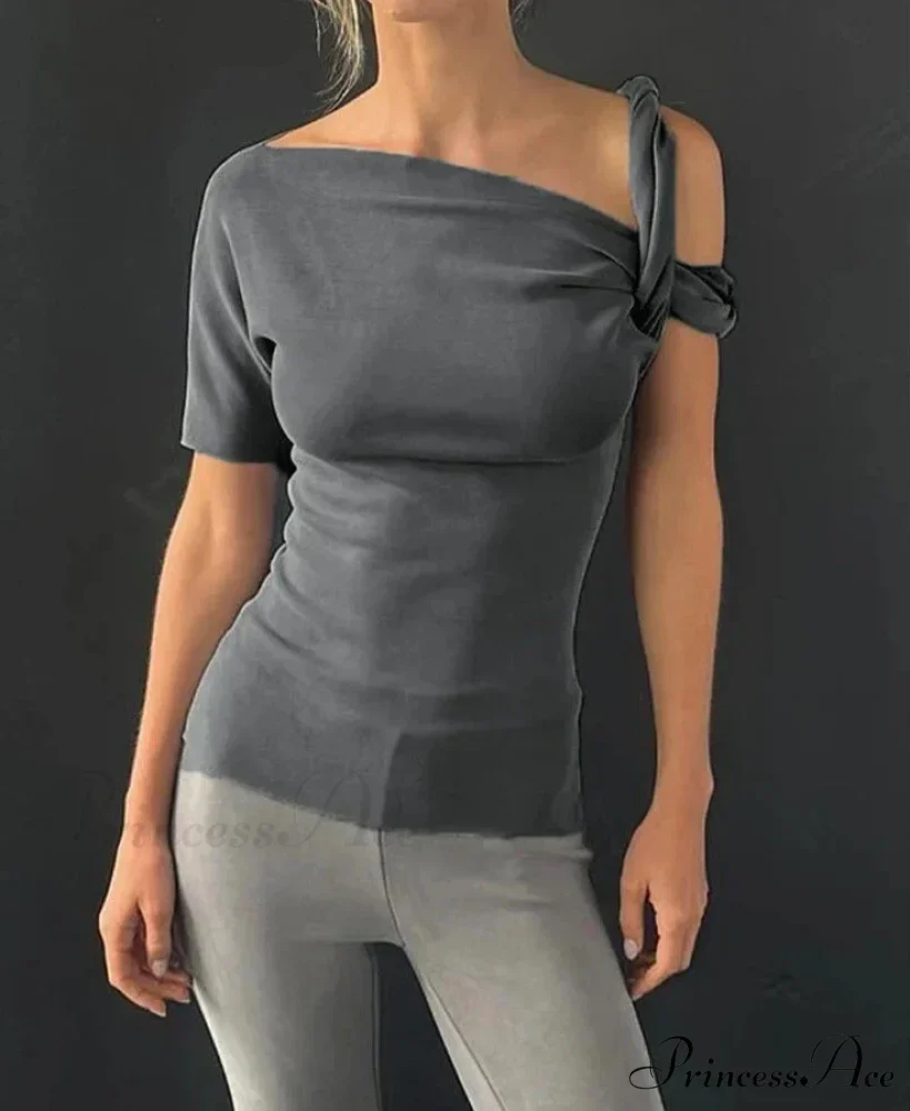 One Shoulder Stylish Twisted Sleeve Top - Image 7