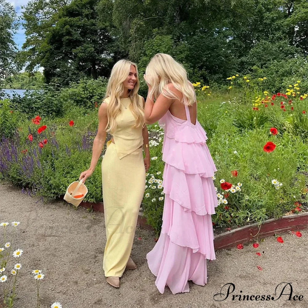 Pink Pleated Stylish Halter Maxi Dress - Image 10